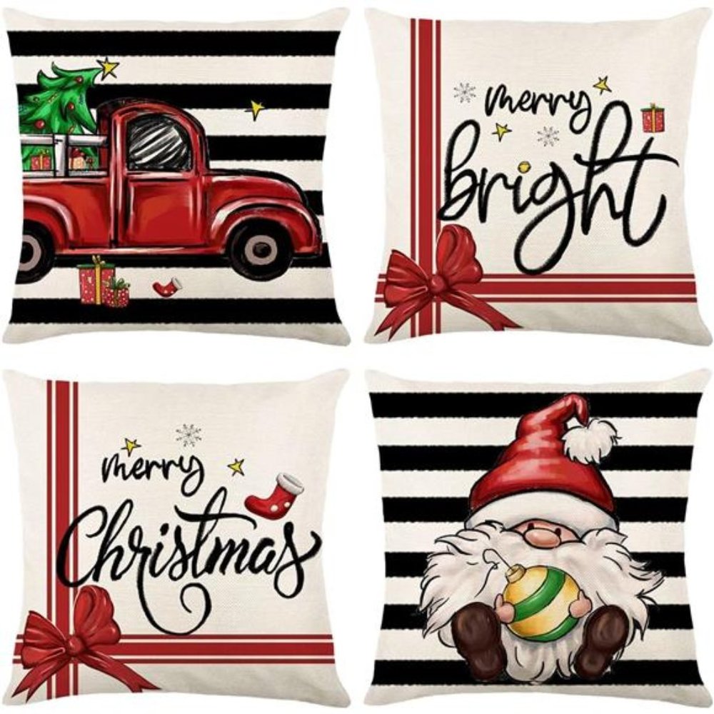 Set of 4 Christmas Decorations Winter Xmas Farmhouse Pillow Covers